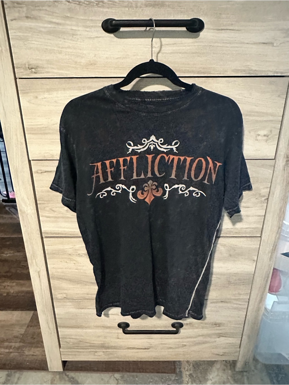 Affliction Black Graphic Short-Sleeve Tee with Orange Accent
